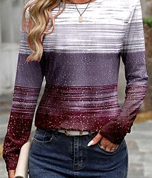 economico -maglietta da donna casual stampa manica lunga top regolari girocollo quotidiano viola primavera autunno