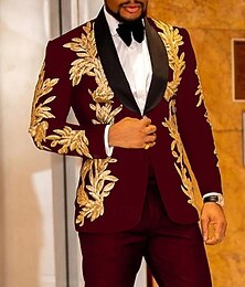 economico -Tuxedo da festa da uomo Luccicante Bianco Giallo Stampa Floreale Vestibilità Standard 2 Pezzi Doppiopetto A Un Pulsante