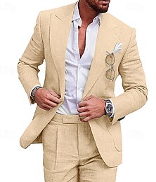 economico -abiti da uomo in lino, abiti estivi da matrimonio in spiaggia, tinta unita, 2 pezzi, vestibilità su misura, un bottone, champagne beige