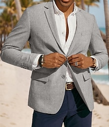 billige -Herre lin blazer jakke sport frakk mote uformell sommer ensfarget blazer lys grå beige skreddersydd passform ensidig knapp