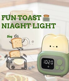preiswerte -Toast-Uhr-Timer-Lampe niedliche LED Brot Nachtlicht mit USB dimmbarer Tischuhr Wecker für Kinder sanftes Licht
