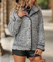 abordables -Mujer Abrigo de peluche Mantiene abrigado Botones Bolsillo Moda Diario Moderno Color sólido Trabajo Casual Botonadura Simple Regular Cuello Vuelto Ajuste regular Manga Larga Ropa de calle Rojo Gris