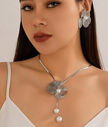 abordables -Nuptiales Parures 2 Argent 1 Collier Boucles d'Oreilles Femme Elégant Doux Adorable Classique Fleur Amour Irrégulier Parure de Bijoux Pour Mariage Cadeau du quotidien