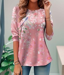 economico -maglietta da donna casual stampa manica lunga top regolari girocollo quotidiano rosa primavera autunno