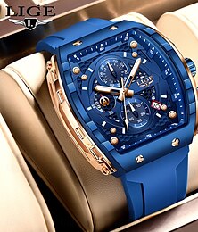 abordables -Reloj de Cuarzo LIGE para Hombre Reloj de Negocios Deportivo Calendario Impermeable Reloj de Plástico Correa de Silicona