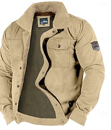 preiswerte -Herren Leichte Jacke Trucker Jacke Einsatzjacke Cargo-Jacke Outdoor Urlaub Verschleißfest Mehrere Taschen Frühling & Herbst Einfach Mode Klassisch Revers Regulär Khaki Armeegrün Dunkelblau Jacken