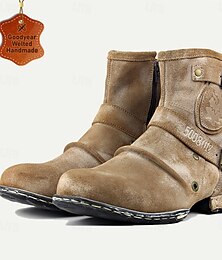 levne -Pánské Boty Motorkářské boty Retro Kůže Italská celozrnná hovězí kůže Teplý Pohodlné Protiskluzové Zip Světle hnědá