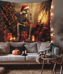 levne -závěsný gobelín lebka vánoční klobouk nástěnné umění velký gobelín nástěnná malba výzdoba fotografie pozadí přikrývka opona domácí ložnice dekorace obývacího pokoje