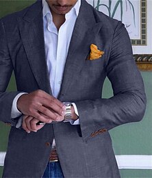 economico -Giacca Sportiva da Uomo Blazer in Lino Moda Casual Estate Monocromatica Blu Viola Verde Vestibilità Su Misura Doppiopetto a Due Bottoni