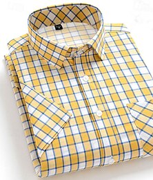 economico -Per uomo Camicia elegante Strisce e Quadri Ufficio & Carriera Festa in ufficio Blu chiaro Nero Rosso scuro Giallo Manica Corta Collo ripiegato Primavera & Estate Abbigliamento