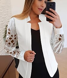 preiswerte -Damen Jacke Party Spitze Feste Farbe Windundurchlässig Modisch Regular Fit Oberbekleidung Langarm Sommer Weiß S