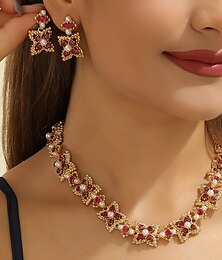 abordables -Nuptiales Parures 2 Perle Strass 1 Collier Boucles d'Oreilles Femme Elégant Rétro Vintage Mignon Perles Fleur Précieux Irrégulier Parure de Bijoux Pour Mariage Soirée