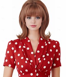 economico -Parrucca vintage corta ondulata con frangia retro bouffant adatta per costume o festa di carnevale degli anni '60 '70 '80 parrucche di Halloween
