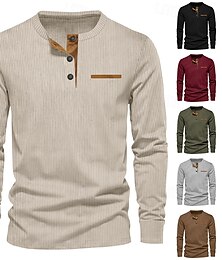 halpa -Miesten T-paita napilla T-paita Vakosamettipaita Henley-paita Pitkähihainen Henley 봄 & Syksy Tavallinen Muoti Suunnittelija Perus Loma Katu Bile Musta Viini Ruskea Top T-paita miehille