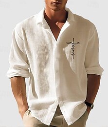 preiswerte -Herren Waffelhemd Sommerhemd Freizeithemd Waffelstrickhemd Weiß Langarm Texture Mode Umlegekragen Streetwear Urlaub Bekleidung Baumwolle Mode Arbeit Lässig Bequem