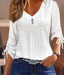 economico -camicetta da donna rayon quotidiano elegante moderno tinta unita bottoni occhiello manica 3/4 scollo a V quotidiano bianco rosa viola verde estate primavera autunno