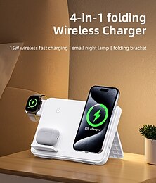 זול -מטען אלחוטי 15 W כוח פלט תחנת טעינה אלחוטית CE טעינה אלחוטית מהירה MagSafe 4 ב-1 עבור Apple Watch iPhone 14/13/12/11 Pro Max טלפון סלולרי Gear S3 Frontier Gear S2 Classic סדרת Apple Watch SE