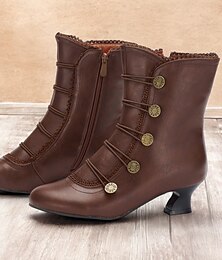 abordables -bottines à lacets vintage victoriennes marron pour femmes avec détails de boutons et talon moyen pour le cosplay, les reconstitutions historiques et le quotidien