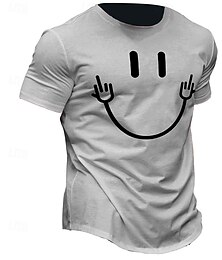 abordables -Homme Visage Souriant T-shirt Manche Courte T-shirt Impression 3D Col ras du cou Chemise Rétro Vintage Occasionnel Rue Occasionnel Bar Vert Gris Claire Noir Gris Printemps & Été Vêtement Tenue S M L
