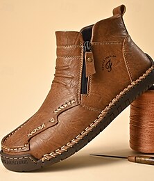 economico -stivaletti alla caviglia da uomo eleganti in similpelle marrone con cerniera – robuste calzature da esterno con dettagli artigianali