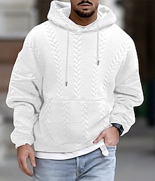 economico -Per uomo Felpa con cappuccio Nero Bianco Blu Arancione Grigio Con Cappuccio Semplice Jacquard Tasca Testurizzato Sport & Outdoor Quotidiano Ferie Poliestere Testurizzato Streetwear Essenziale Casual