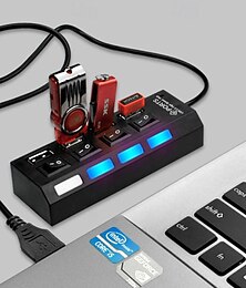 abordables -Adaptateur hub USB 2.0 à 4 ports, extenseur, répartiteur multi-usb, extension multiple avec commutateurs indépendants, indicateur LED