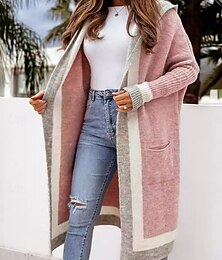 abordables -Femme Pull Veste Pull décontracté Décontractées Flexible Bloc de couleur Col Ras du Cou Poche Capuche manche longue Hauts longs Tricoter Extérieur du quotidien Fin de semaine Rose Claire Fuchsia