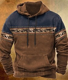 abordables -Hombre Bloque de color Estilo Bohemio Sudadera Sudaderas Sudadera Con Capucha Manga Larga Sudadera con capucha Con Capucha Ropa de calle Impresión 3D Diario Deportes Negro Azul Marino Estampado