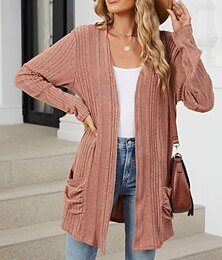 preiswerte -Damen Mantel Alltagskleidung Tasche Feste Farbe Windundurchlässig Modisch Lockere Passform Oberbekleidung Langarm Frühling Rote S