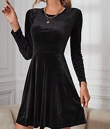 billige -Dame Arbeidskjole Svart kjole Svart cocktailkjole Mote Kontor Jul Halloween Mini kjole Design Crew-hals Langermet عادي Normal Svart Rød Grønn Vår Høst S M L XL 2XL
