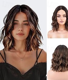 economico -parrucche corte, parrucche ondulate e ricce, parrucche con riga centrale, parrucche bionde sintetiche dall'aspetto naturale per le donne, uso quotidiano per feste