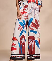 baratos -Mulheres Solto Atrevido Maxi Cetim Micro-Elástica Cintura Média Elegante Festa Casual / Diário Damasco Primavera & Outono Estações Cruzadas XS S M