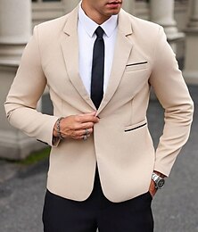 economico -Giacca Blazer da Uomo Giacca Sportiva Leggera Classica Casual Blazer di Colore Solido Nero Khaki Vestibilità Standard Mono-petto Un Bottone