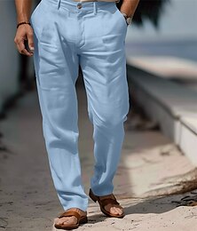 abordables -Hombre pantalones de traje Pantalones de lino Pantalones Pantalones de verano Pantalones de playa Bolsillo delantero Pierna recta Plano Comodidad Transpirable Longitud total Formal Negocio Festivos