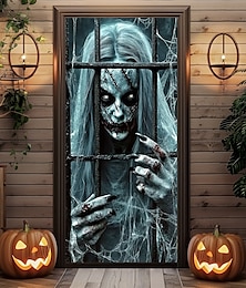 billige -halloween dørdekorasjoner halloween dørdeksler spøkelsesdør billedvev dør gardin dekorasjon bakteppe dør banner for inngangsdør gårdshus ferie fest innendørs utendørs dekor forsyninger