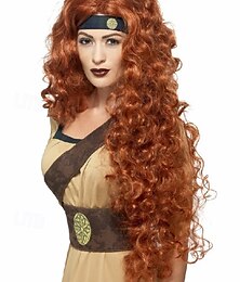 levne -Středověká válečná královna paruka kaštanová Halloween cosplay párty paruky