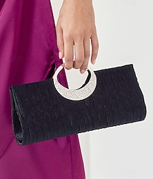 economico -pochette da sera nera da donna con manico in strass - elegante borsa per matrimoni ed eventi formali