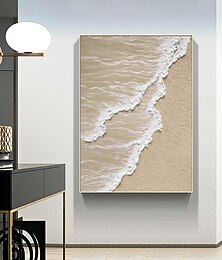 abordables -peinture abstraite texturée de plage avec des vagues sur toile peinte à la main grand art contemporain texturé minimaliste moderne peinture acrylique décoration d'intérieur cadre tendu prêt à