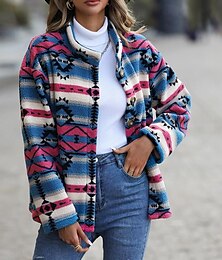 abordables -Mujer Abrigo de invierno Ropa Deportiva Festivos Ropa Cotidiana Otoño Invierno Regular Abrigo Escote Chino Ajuste regular Elegante Casual Chaquetas Manga Larga Geométrico Ajustado Azul Piscina