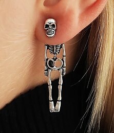 economico -orecchini pendenti a forma di teschio e scheletro di Halloween - stile gotico, materiale in lega, gioielli spettrali per feste di Halloween e cosplay
