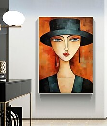 abordables -art contemporain peint à la main du portrait d'une femme, peinture à l'huile faite à la main, toile roulée abstraite moderne (sans cadre)