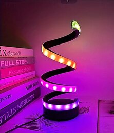 billiga -1 st led spiralbordslampa, modern stil, färgskiftande justerbar ljusstyrka, usb-driven knappbrytare, inredningslampa för sovrummet