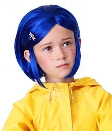 baratos -Peruca Azul de Coraline para Meninas Fantasia de Halloween