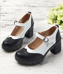 abordables -Zapatos Mary Jane vintage en blanco y negro con tacón grueso para mujer: estilo brogue retro para la oficina y ropa informal