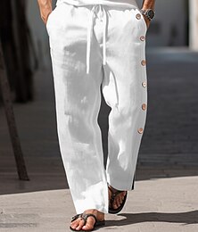 economico -40% Lino Per uomo Pantaloni di lino Pantaloni Pantaloni estivi A cordoncino Vita elastica Pulsante laterale Liscio Traspirante Comodo Ufficio / Business Giornaliero Da mare Classico Informale Nero