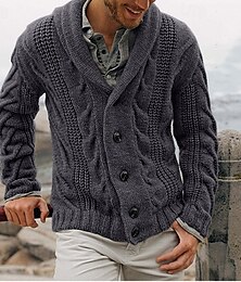 preiswerte -Herren Strickjacke Kurzer Pullover Zip Pullover Reißverschluss Strickpullover Gerippt Stricken Standard Knopf hoch Tasche Glatt Schalrevers Modisch Klassisch Freizeitskleidung Verabredung Bekleidung