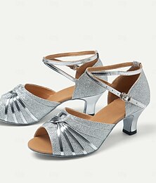 abordables -chaussures de danse à paillettes argentées pour femmes avec brides croisées et design à bout ouvert - idéales pour la danse de salon et la danse latine