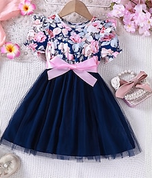 olcso -Húsvét Girls ' 3D Virágos Ruha Rövid ujjú Nyár Vakáció Napi Szabadság Hercegnő gyönyörű Édes Kis gyerekek (4-7 év) 4-7 év hétköznapi ruha A vonalú ruha Tüllruha Térdig érő Normál