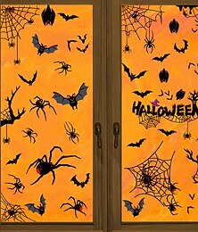 levne -4 listy halloweenských samolepek na okna, dekorace s oboustrannými obtisky, kreativní statické samolepky s pavučinou a netopýrem pro výlohy a halloweenskou výzdobu.