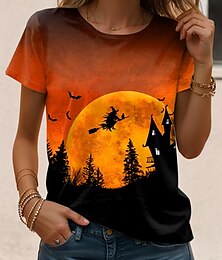 economico -T-shirt donna Halloween stampa casual maniche corte collo a giro colore arancione estate